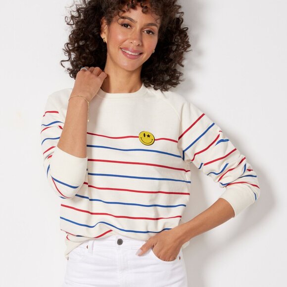 South Parade Tops - South Parade Rockey Smiley Face Stripe Comfy Chic Sweatshirt Women's Size Medium